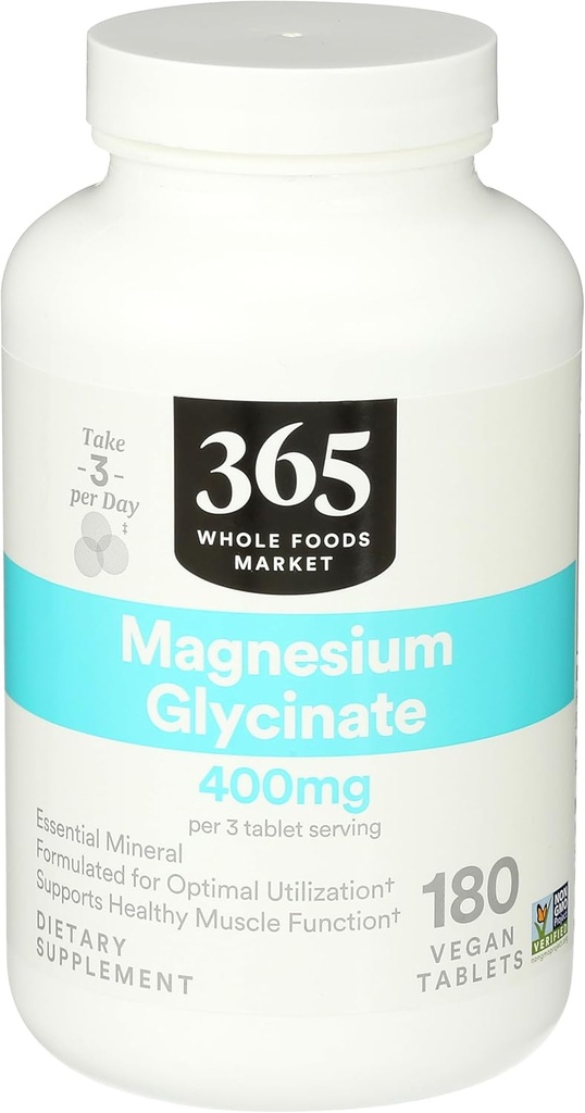 365 by Whole Foods Market, Magnesium Glycinate 400 MG, 180 Tel.