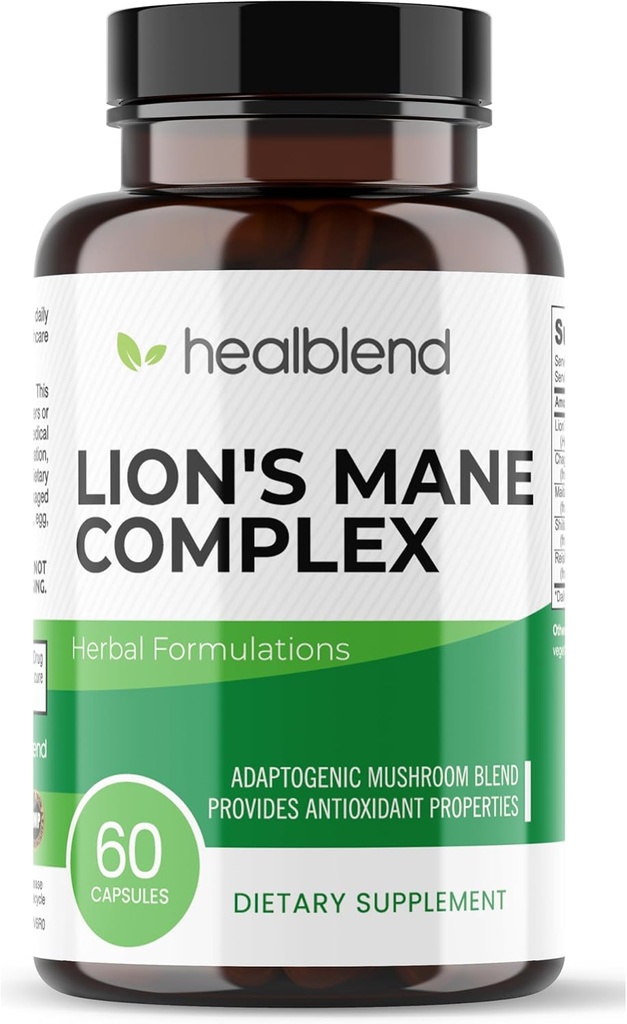 Paddestoel Complex Extract met Lion's Mane vruchtlichaam - 100% natuurlijke en effectieve energie pillen - Hersenen, Focus Supplement, Stimuleert Mood, en Creativiteit - 60 Immune Support Capsules