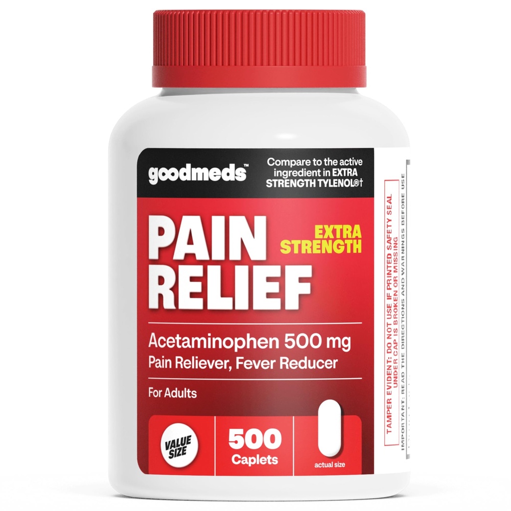 Compare to Extra Strength Tylenol | Acetaminophen 500mg Extra Strength Pain Reliever & Fever Reducer | Headache, Muscle Aches, Back Pain, Cold & Flu Relief, 500 Count