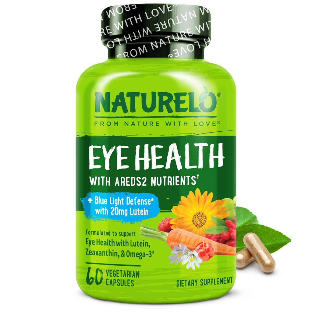 NATUURLO Oogvitaminen - ARDES 2 Formula Nutriënten met Luteïne, Zeaxanthine, Vitamine C, E, Zink, Plus DHA - Supplement voor droge ogen, gezond zicht, oogondersteuning - 60 Vegan Capsules