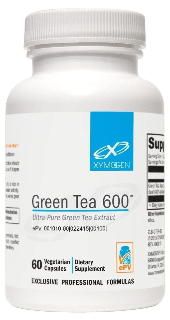 XYMOGEN Green Tea 600 - Ultra Pure Green Thee Extract Capsules - Immune Support Supplement - Ondersteunt Hart Gezondheid + Hersengezondheid - Glutenvrij, Veganistisch, Niet GGO (60 capsules)