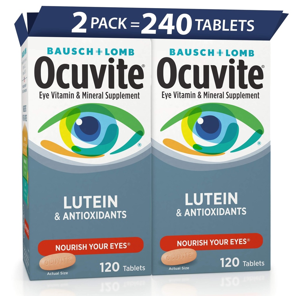 Vitamine ocuvite et supplément minéral, lutéine et vitamines antioxydantes A, C, E, zinc pour la santé des yeux, vitamines pour les yeux, 120 comprimés (paquet de 2)