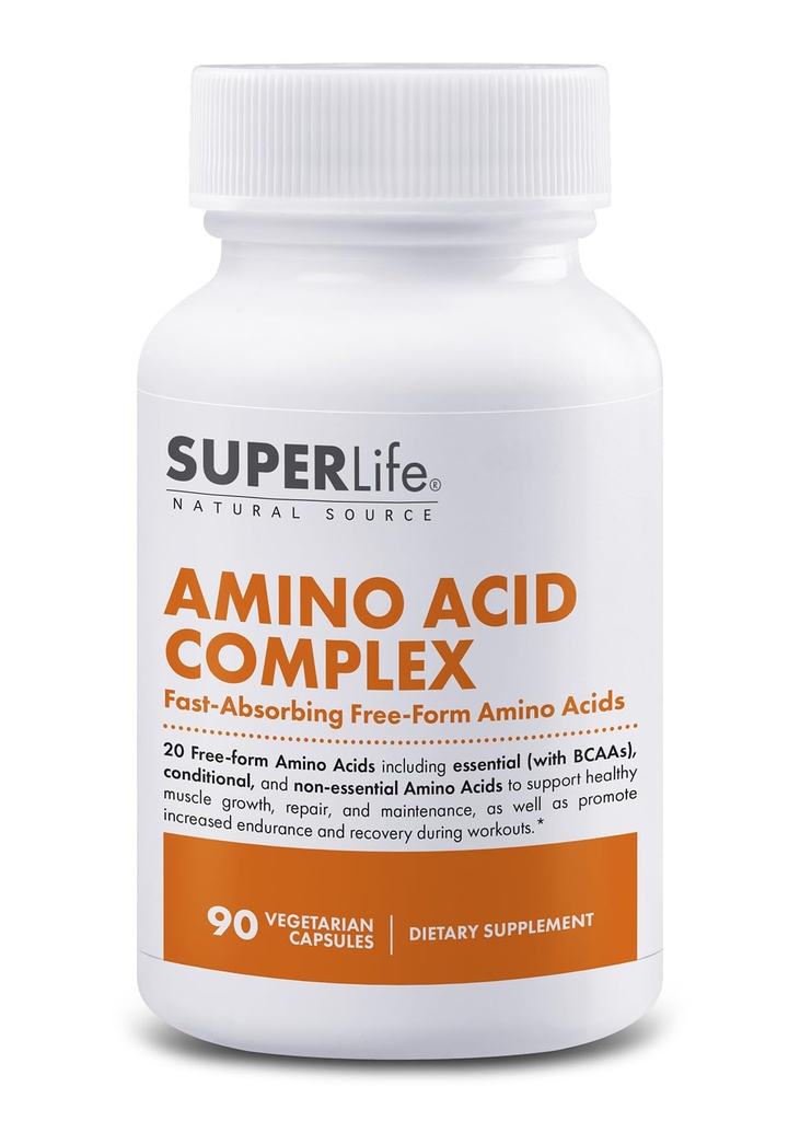 Aminozuurcomplex - snelle absorptie en vrije vorm essentiële en vertakte keten Aminozuren BCAA's Ondersteunt spiergroei, sterkte en herstel Supplement - 90 capsules