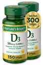 Nature's Bounty Vitamine D3, Ondersteunt Immune System en Bone Health, 50mcg, 150 Softgels (Pack of 2)