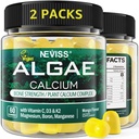 (2 Pack) Calcium Gummies for Women, Sugar Free Calcium Supplement from Sustainable Algen (3rd Party Tested) with Vitamin D3 K2, C, Zink, Boron, Mangaan for Bone Strength, Calcium Absoltion, Vegan
