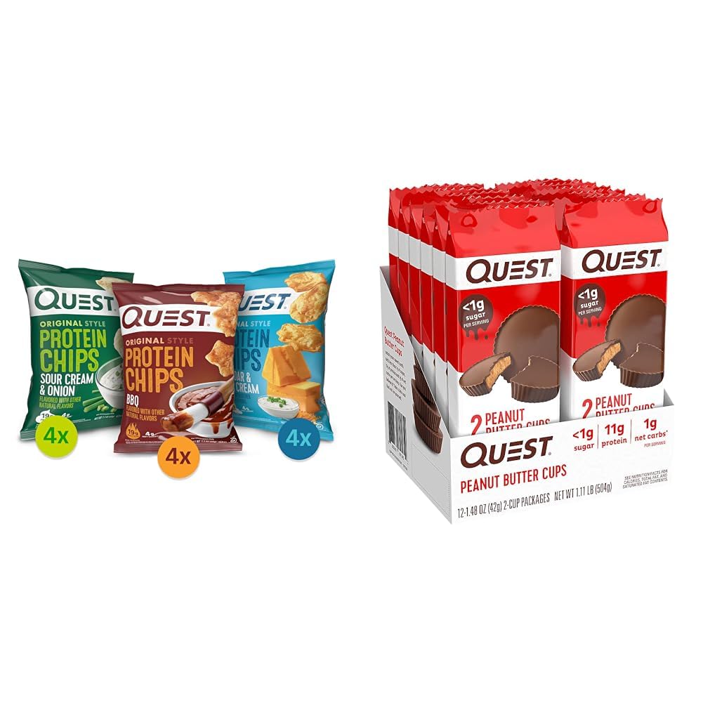 Quest Nutrition Protein Chips Variety Pack & High Protein Low Carb, Gluten Free, Keto Friendly, Peanut Butter Cups, 12 Count (Pack of 1) (total- 17.76 Ounce)