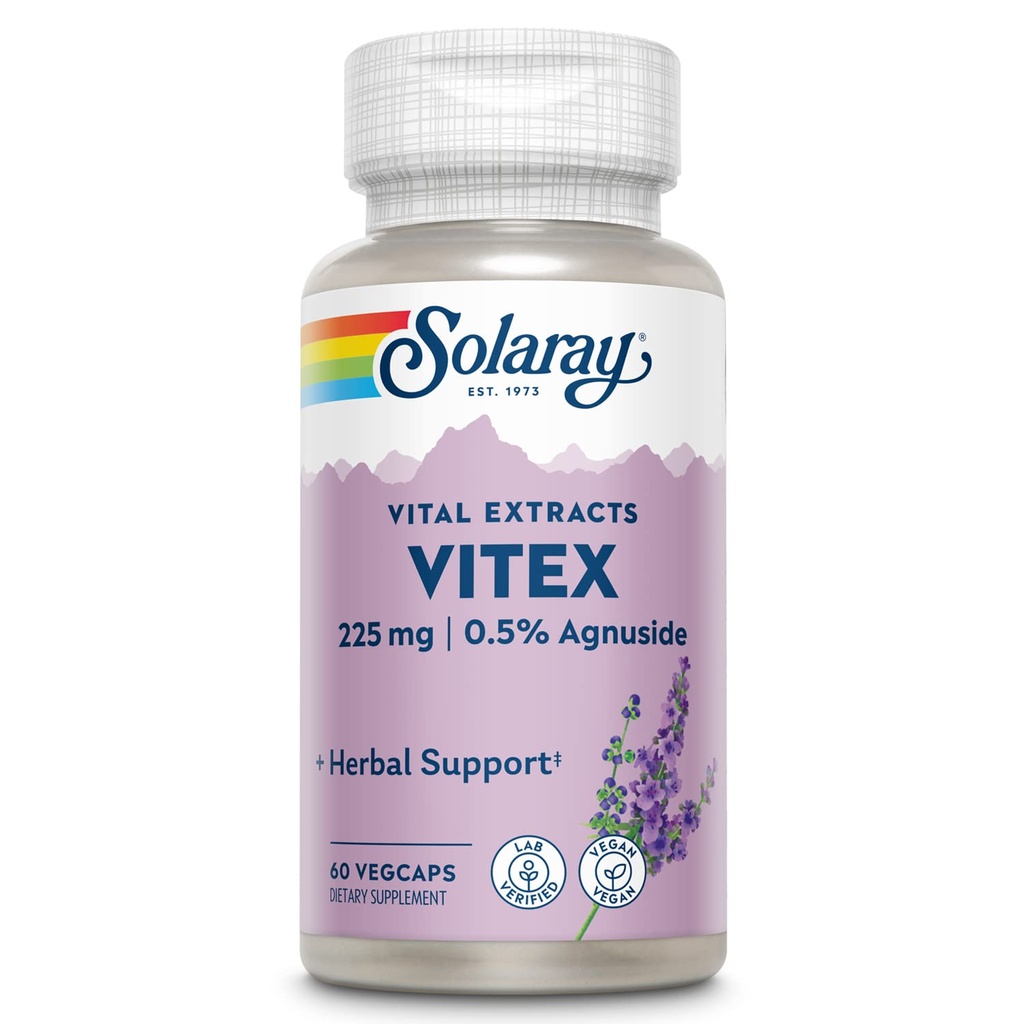 SOLARAY Vitex Berry Extract 225 mg - Supplément de chasteberry pour les femmes - Soutien à l'équilibre hormonal traditionnel - Chaste Tree Berry - Vegan, Lab Vérifié - 60 portions, 60 VegCaps