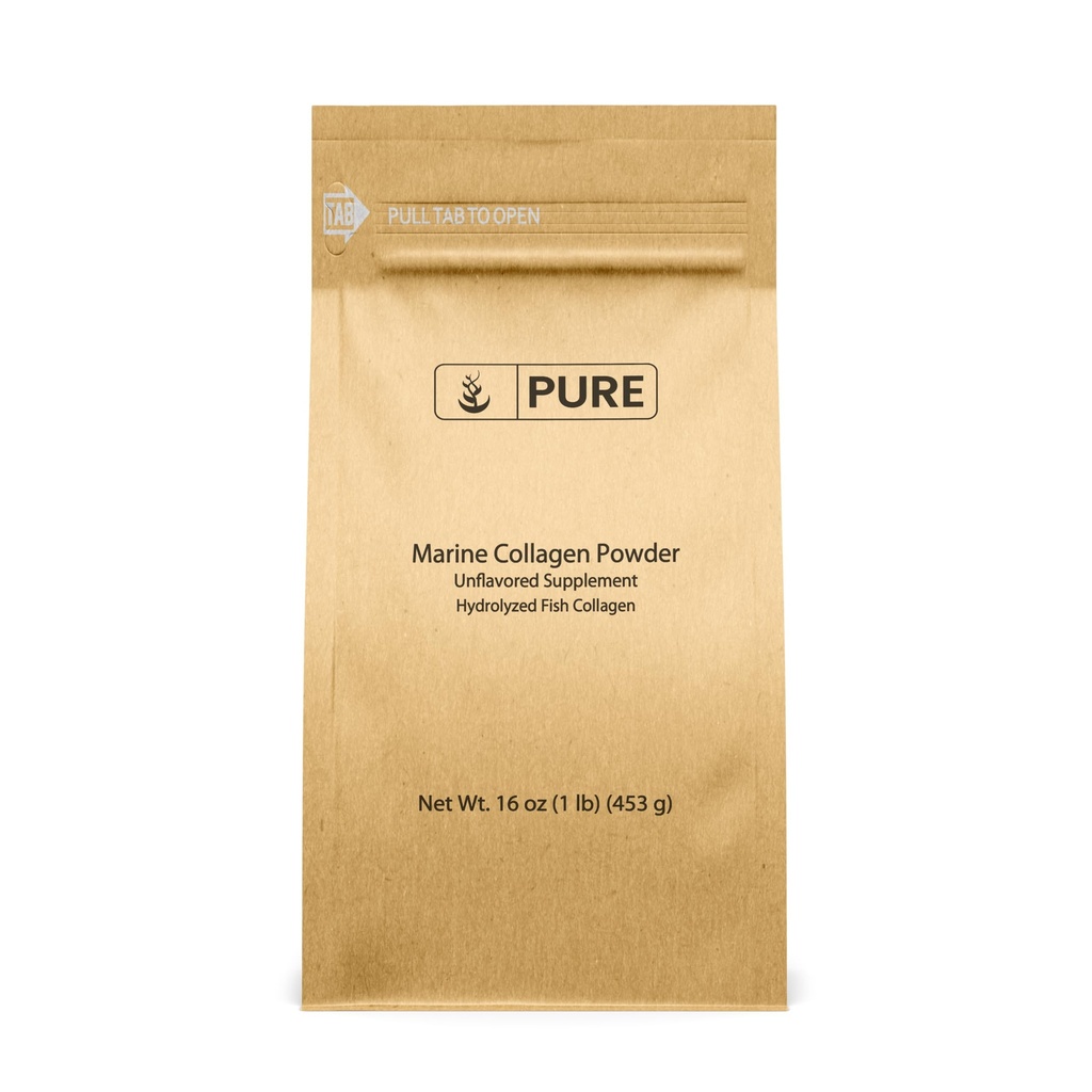 Pure Original Ingrediënten Marine Collageen Powder (1 lb) Natural & Unflavored, Proteine Peptiden, Hersluitbare Tas