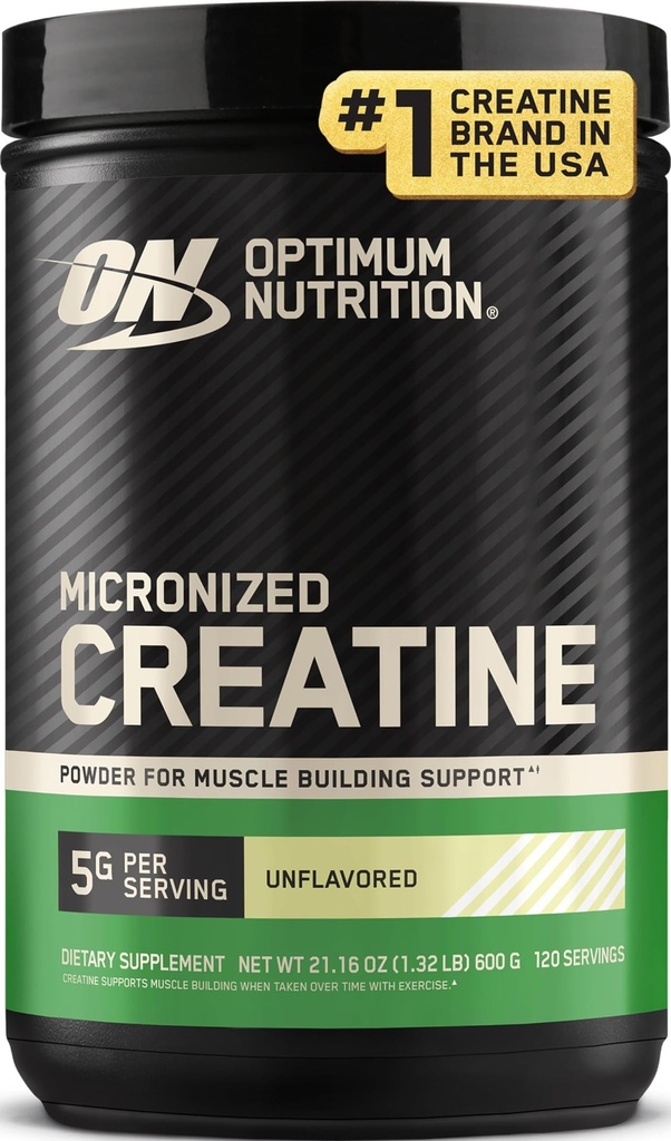 Nutrition optimale Poudre monohydratée micronisée de créatine, non aromatisée, 120 portions, 600 grammes (paquetage mai Vary)