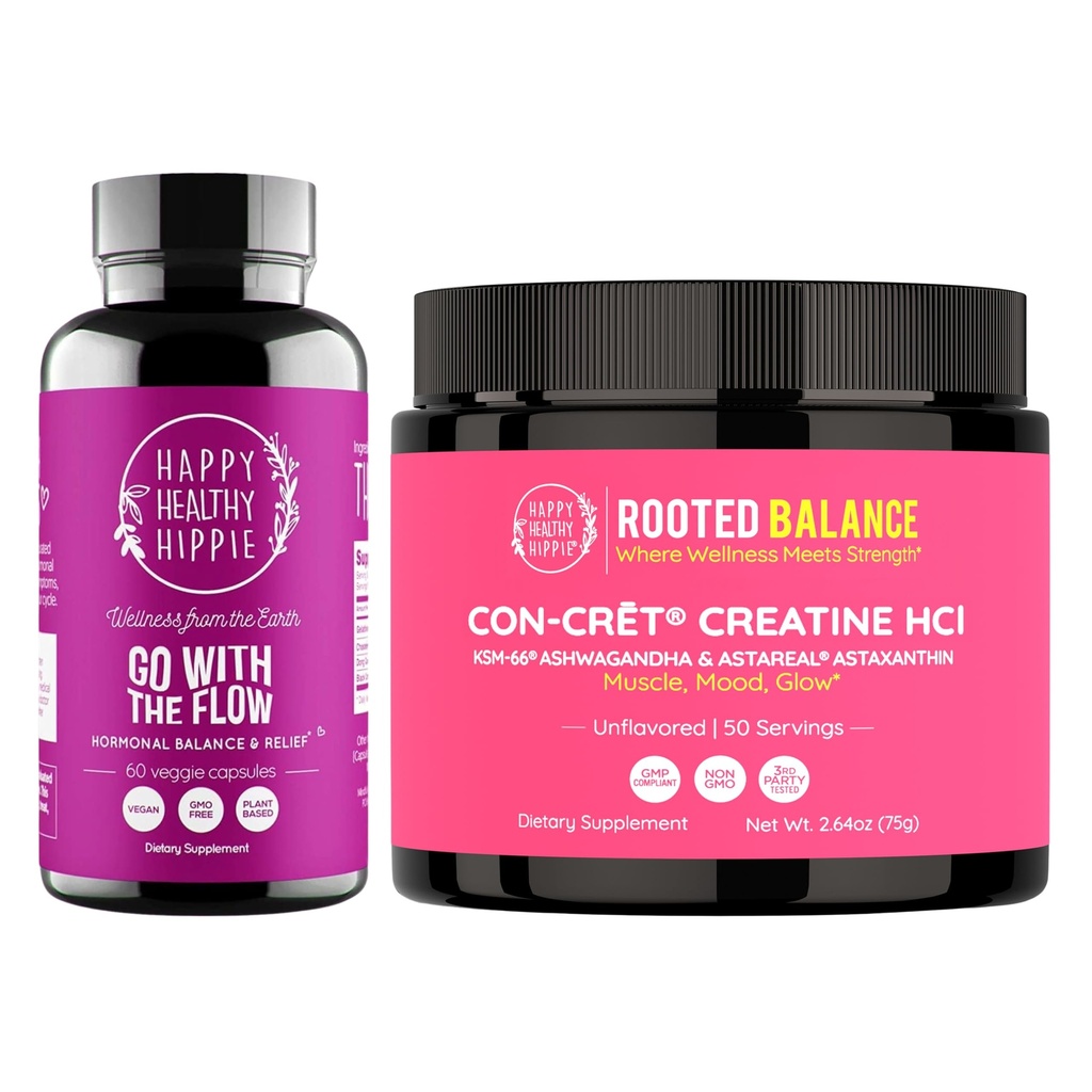 Happy Healthy Hippie Creatine HCl Powder & Go with The Flow Hormone Balance for Women