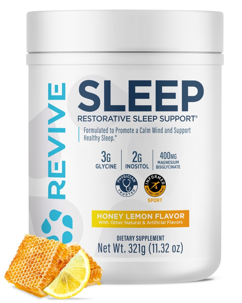 Revive MD Sleep Support Supplement voor volwassenen, honingcitroen - Slaapsupplementen met Magnesium (Glycinaat), Inositol, Glycine & L-Theanine - bevordert ontspanning en slaap gezondheid