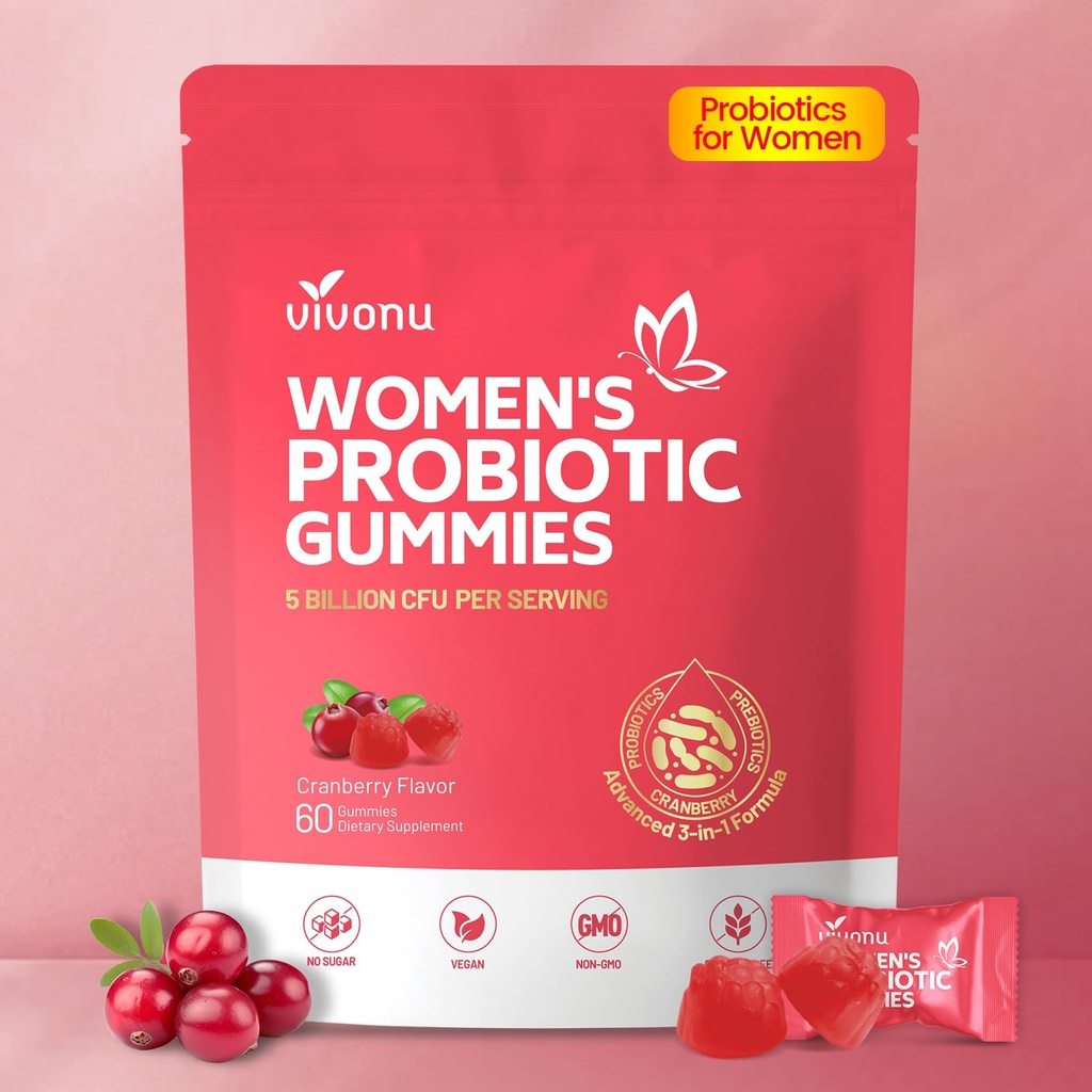 VivoNu Vaginale Probiotica voor vrouwen, Vrouwen Probiotische Gummies, Vrouwelijke Balance Gummies, Prebiotische Gummy, Cranberry Probiotica voor Voman Vaginigal Gezondheid, Gist Ph Balance