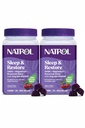 Natrol Slaap + Herstel Magnesium Glycinate Blend Gummies met Melatonine 5mg - Kalm Magnesium met GABA, Botanische Blend, Cherry Flavor, 60 Gummies (Pack of 2)