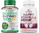 Gezonde Wellness Digestieve Enzymen 1000MG Plus Prebiotica & Probiotica Supplement + Gelukkige Formule Natuurlijke Stress Formule Relief Supplement voor Vrouwen & Mannen Bundle