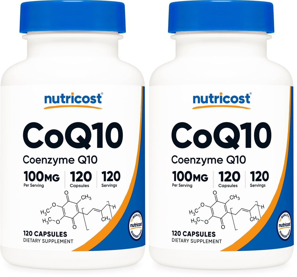 Nutricost CoQ10 100mg, 120 Vegetarian Capsules, 120 Servings - High Absorption, Vegetarian, Non-GMO, Coenzyme Q10 (Pack of 2)