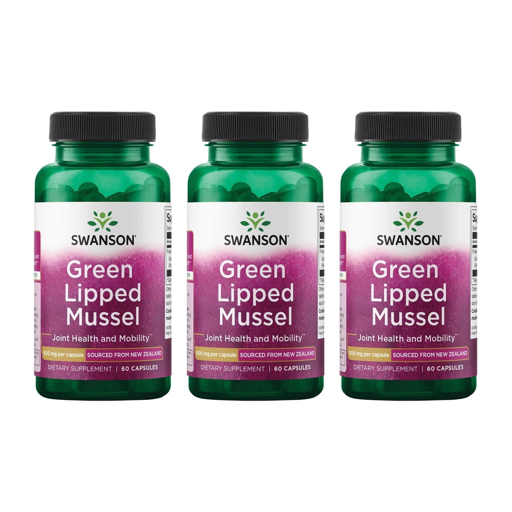 Swanson Green Lipped Mussel (Freeze-Dried) - Nieuw-Zeeland Joint Health & Mobility Supplement - Natural Formula May Support Heart Health & Digestief Functie - (60 Capsules, 500mg Each) (3 Pack)