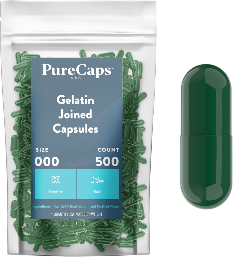 Purecaps États-Unis - Capsules de gélatine vide Taille 000.500 Pills rejoints Green.
