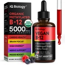 Biologische vitamine B12 Liquid Drops - Sublingual Methylcobalamine 5000 mcg - Methylated B-12 Active Coenzyme Form - Energy & Nerve System Support - Vegan Vit B 12 - USA Made - Berry Flavor - 60 servies