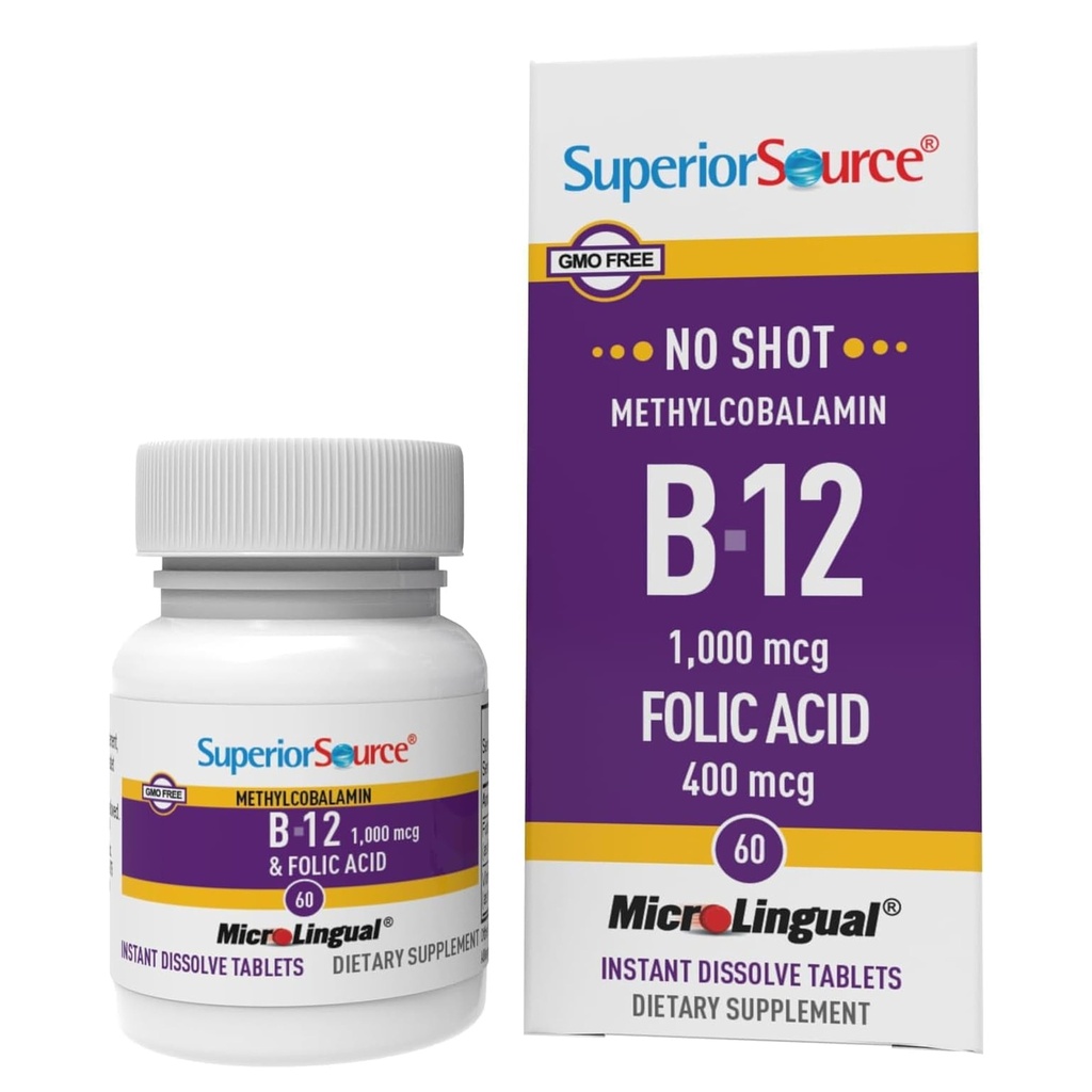 Superior Source No Shot Methylcobalamin B12 with Folic Acid Multivitamin, 60 Count