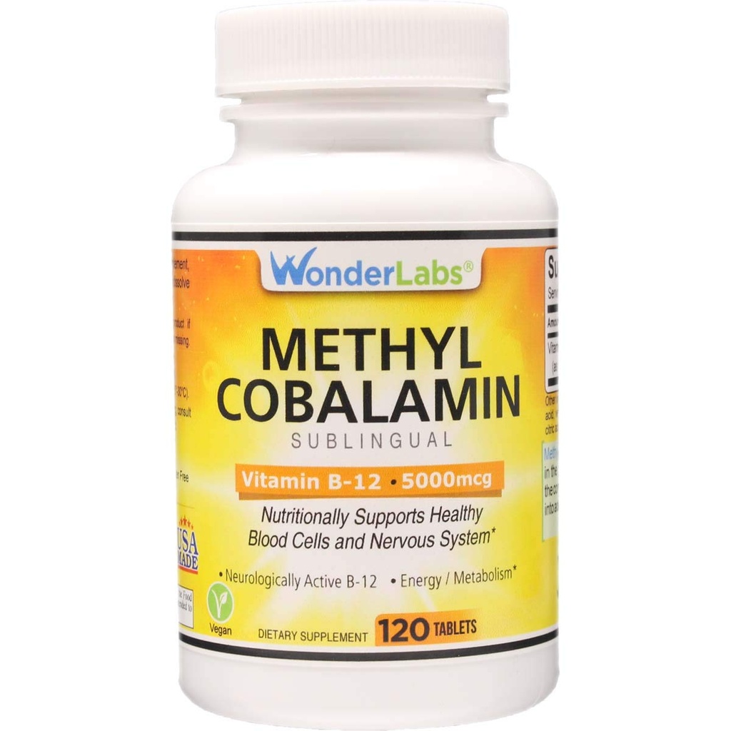 Wonder Laboratories Maximum Strength Methylcobalamin Vitamin B-12, Sublingual Vitamin B-12 5,000mcg 3rd Party Tested for Purity and Potency- 120 Tablets