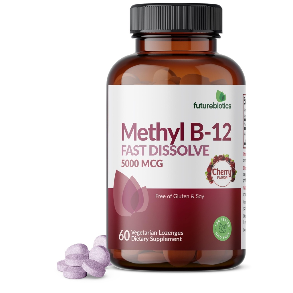 Futurebiotica Methyl B12 5000 MCG Vitamine B12 Methylcobalamine, Cherry Flavor Non-GMO, 60 Vegetarische Lozen