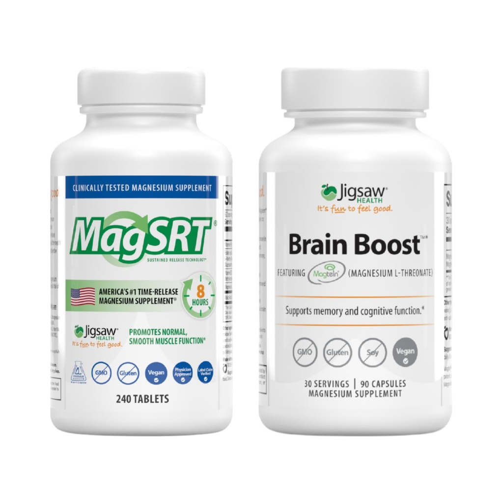 Jigsaw Health Magnesium Bundle | MagSRT, 240 Tablets, and Brain Boost, 90 Capsules