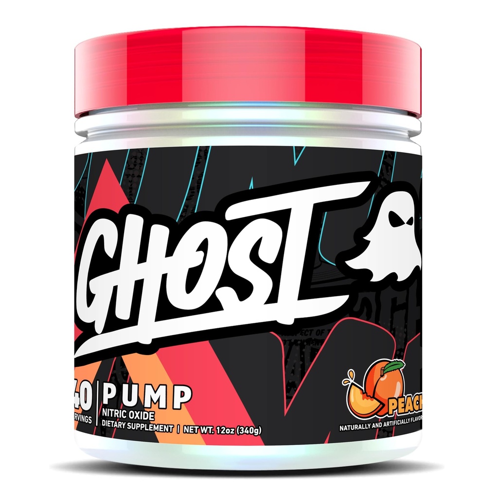 Pompe GHOST poudre d'oxyde nitrique, pêche - 40 portions - Suppléments de pré-entraînement sans sucre et sans stimulant - L-citrulline, nitrate d'arginine et L-glutathion - Soy et sans gluten, végétalien
