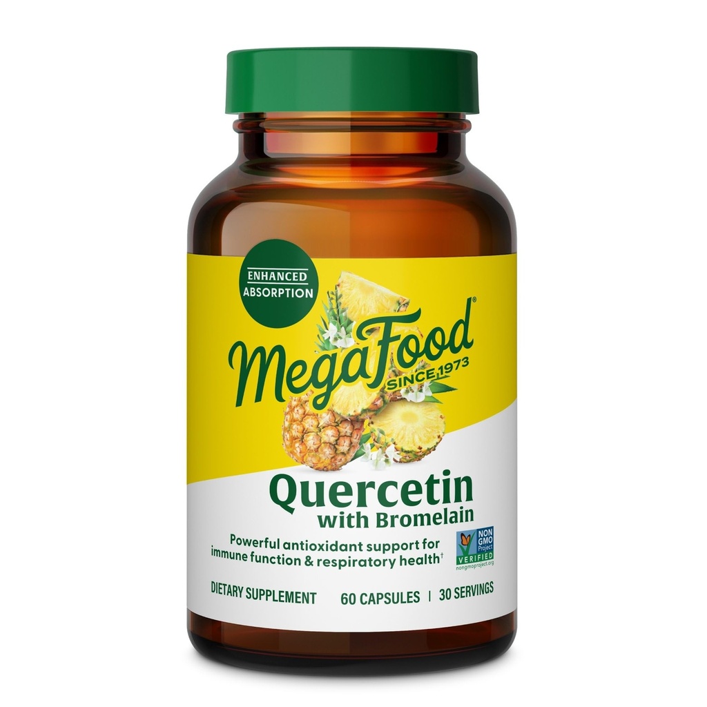 MegaFood Quercetin with Bromelain Supplement, Respiratory & Seasonal Immune Support Supplement, Quercetin 500mg Capsules & Enhanced Absorption, Vegan, Gluten-Free, 60 Capsules, 30 Servings