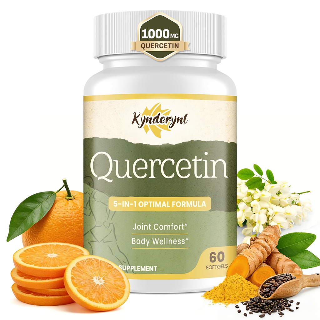 Quercetin Supplement 1000mg Softgels – Joint Health Supplement for Mobility, Flexibility & Antioxidant Boost with Turmeric, Grape Seed Extract & Non-Acidic Vitamin C – 60 Vegan Softgels