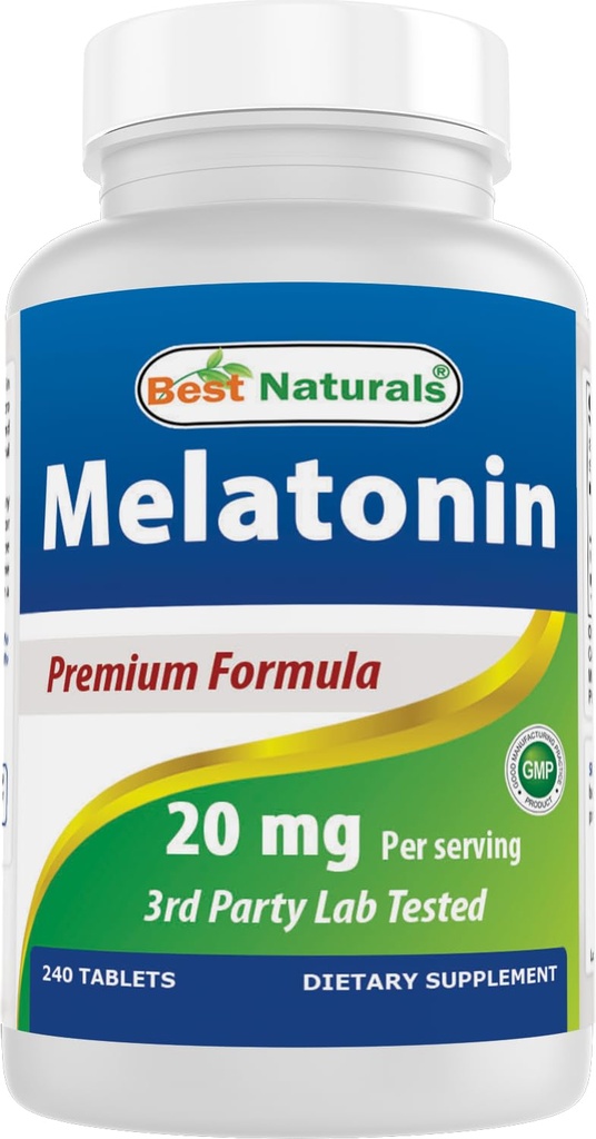 Meilleurs naturels Melatonin 20mg 240 comprimés - sans médicament pendant la nuit aide au sommeil - sans OGM et sans gluten