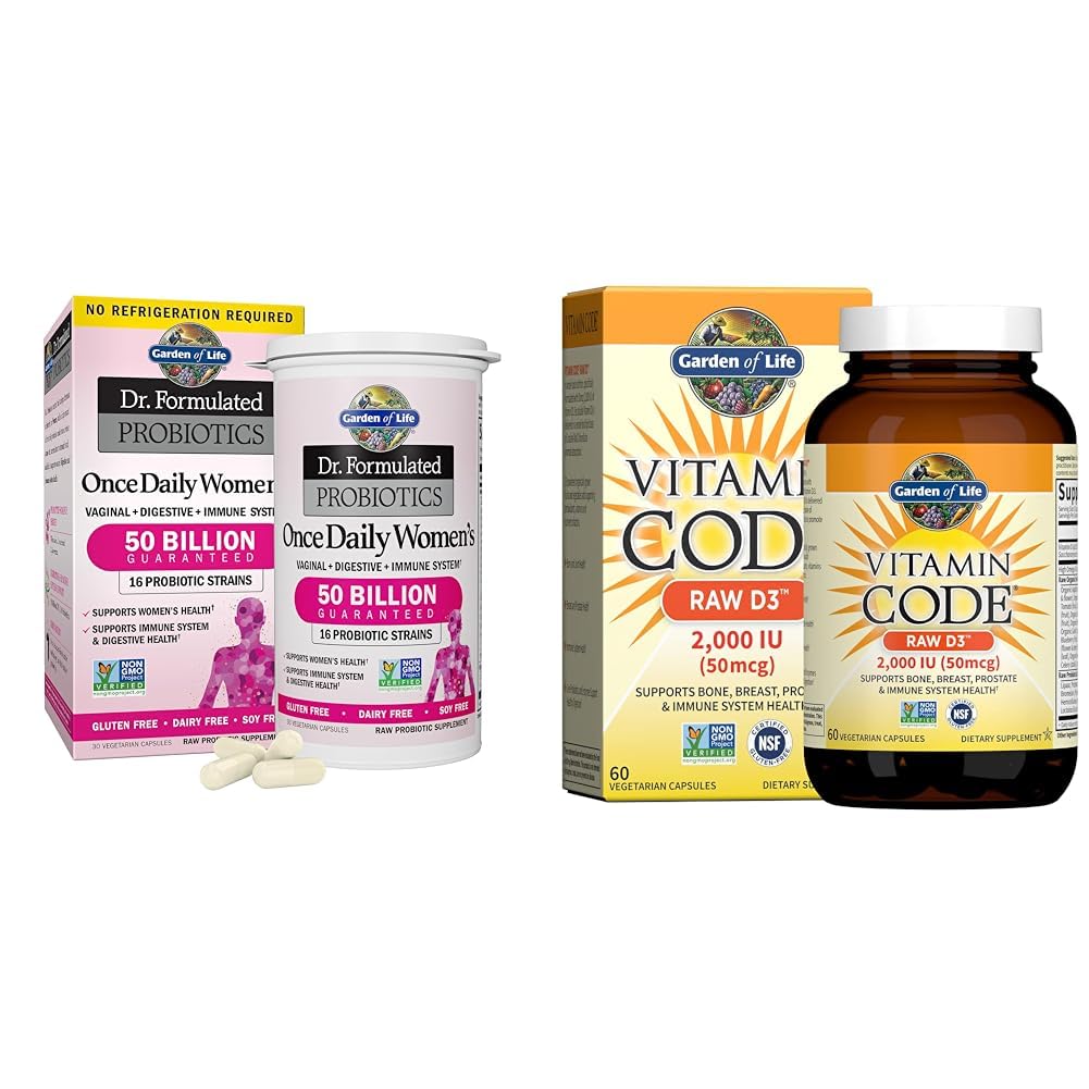 Garden of Life Women's Probiotics 50 Billion 16 Strains 30 Count and Vitamin D3 2,000 IU Raw D3 60 Count