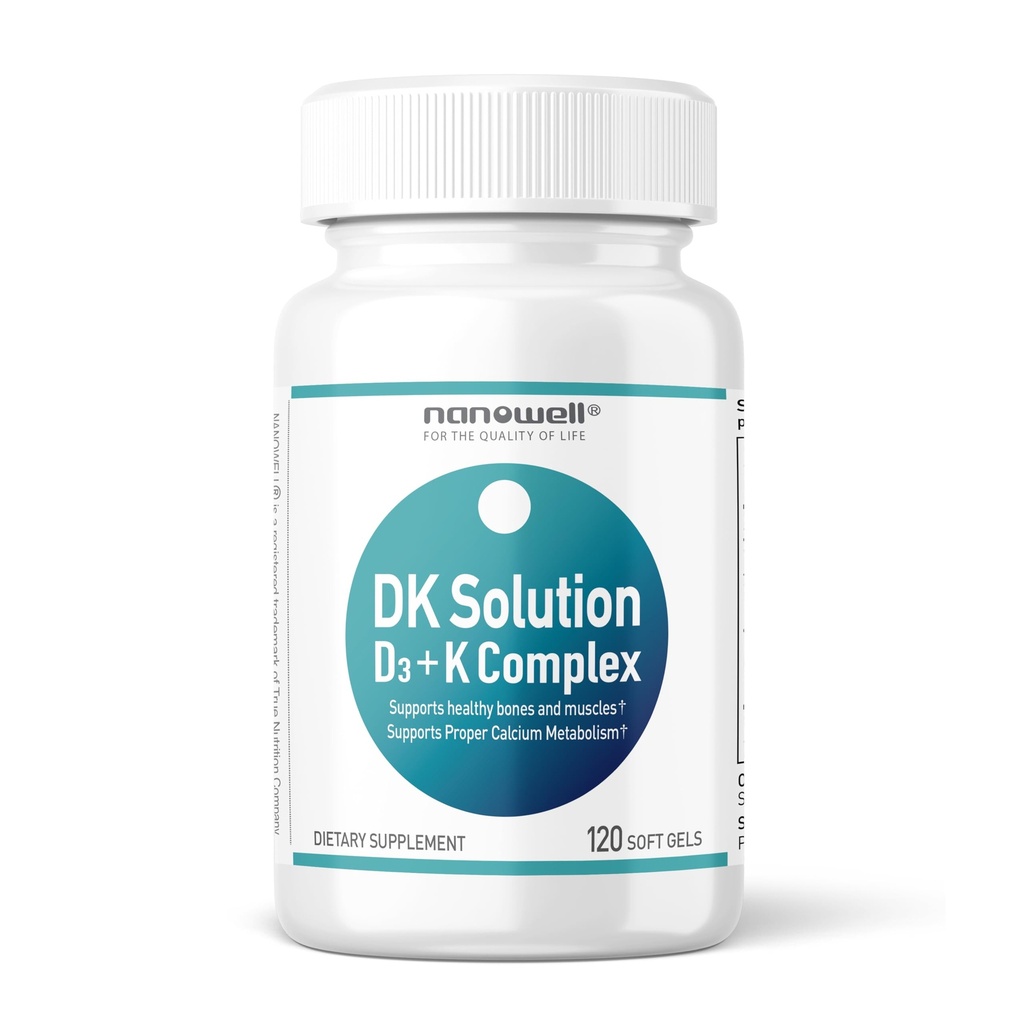 NANOWELL DK Oplossing Vitamine D3 2000 IE (50 mcg) + K Complex - Dieetsupplement voor Bone, Muscle and Immune Health Support - 120 Softgels, 120 Day Supply