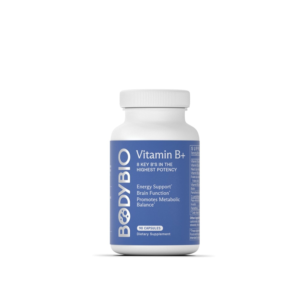 BodyBio - Complexe Vitamine B incluant B1, B2, B3, B5, B6, Méthyl B12, Acide folinique, 5-MTHF et B7 pour soutenir l'alerte, le métabolisme et le système immunitaire, 90 capsules