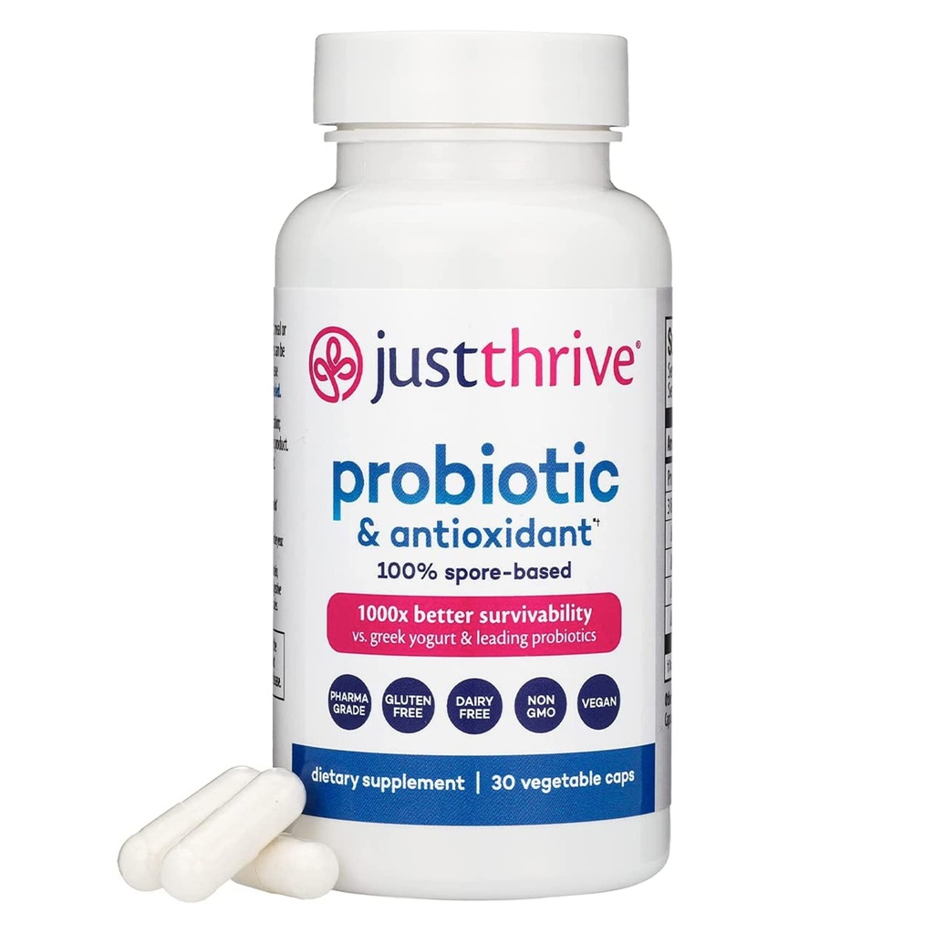 Supplément probiotique et antioxydant juste Thrive - Soutien digestif et immunitaire 100% à base de spores - Sans gluten, 30 capsules