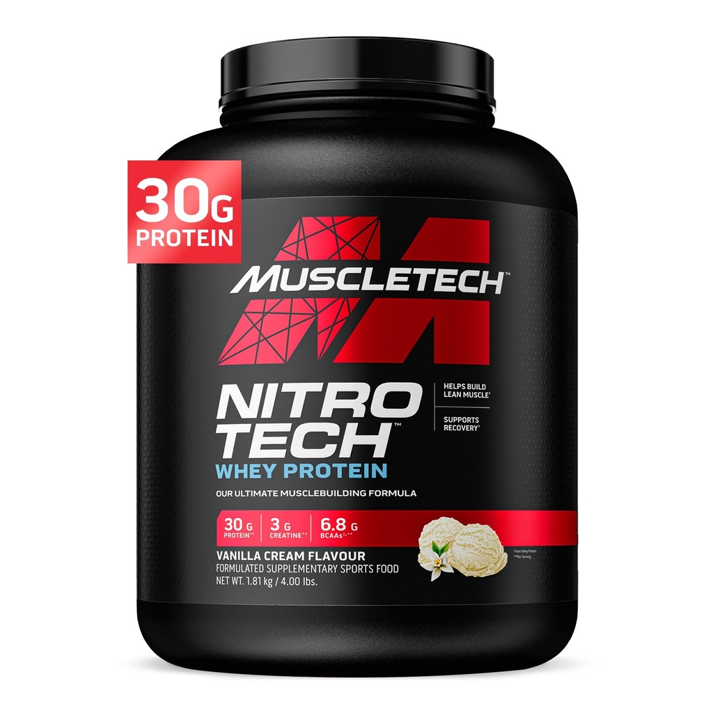 MuscleTech Whey Protein Powder Vanilla Cream 4 Pound & Nutricost Creatine Monohydrate Micronized Powder 500G
