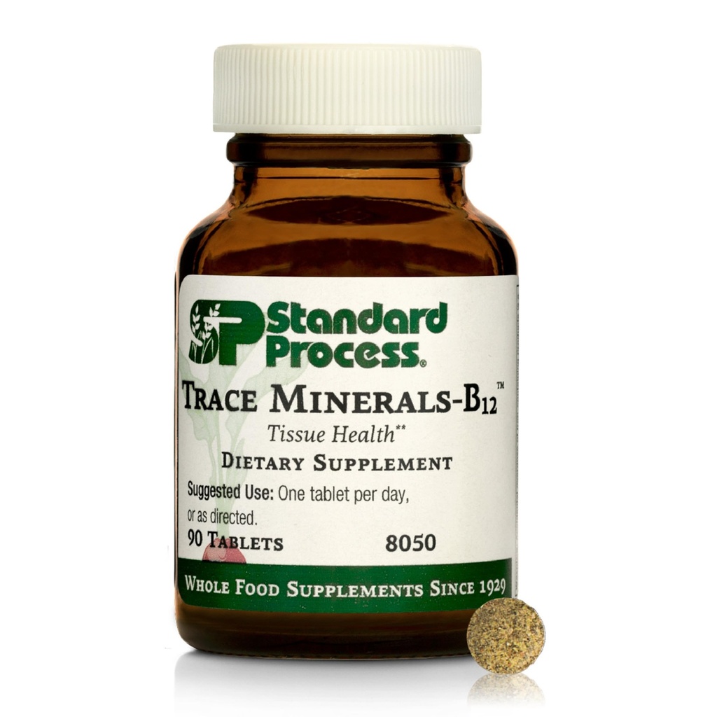 Standard Process Trace Minerals-B12 - Thyroid & Cell Functioning Support with Iodine, Zinc & Copper - Cartilage & Bone Health Aid - Non-Dairy & Non-Soy - 90 Tablets (90 Servings)