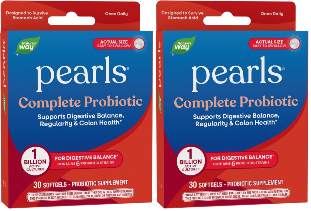 Nature's Way Complete Probiotische Parels,Ondersteunt Digestief Balance*,1 Miljard Live Cultures,Ondersteuning voor mannen en vrouwen,Geen Koeling vereist,30 softgels,(Pack of 2)