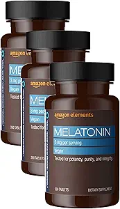 Elementen Melatonine 3mg, helpt met af en toe slapeloosheid, Veganistisch, ongearomatiseerd, 260 tabletten, 8 maanden levering (Verpakking mei Vary) (pakket van 3)