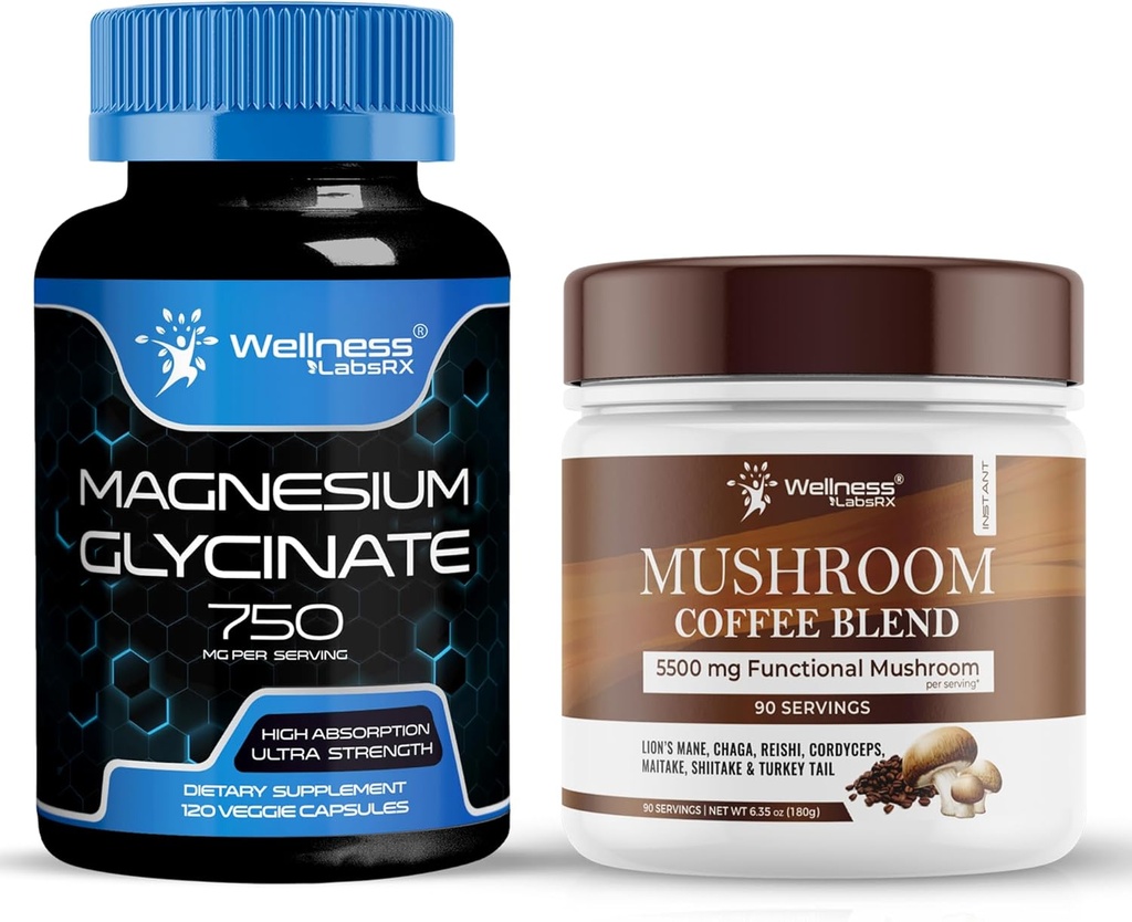 WELNESS LABSRX Magnesium Glycinate Capsules 750mg - Paddestoel Koffie Blend