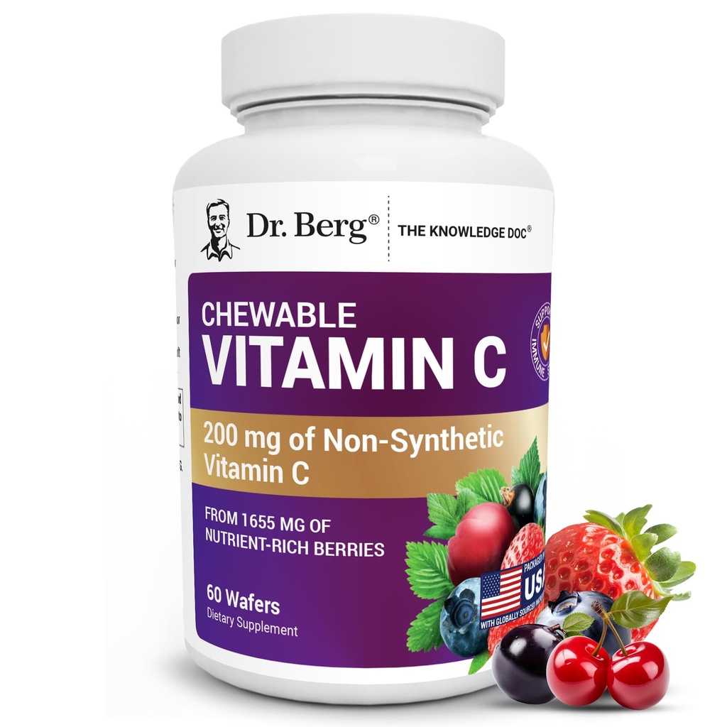 Complexe de vitamine C à croquer Dr Berg - fabriqué avec des baies organiques non OGM - 60 Wafers délicieux