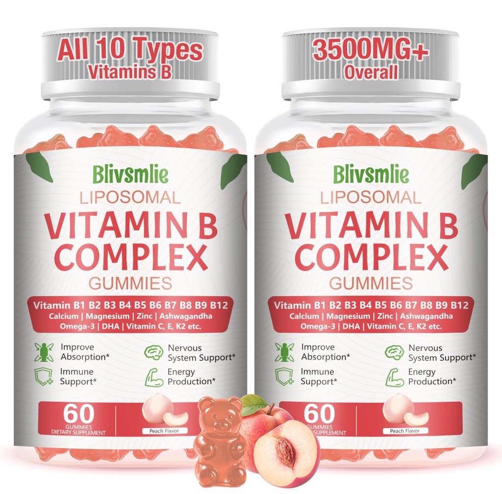 2 Pack 33-in-1 Liposomale vitamine B Complex Gummies -B1, B2, B3, B4, B5, B6, B7, B8, B9,B12 