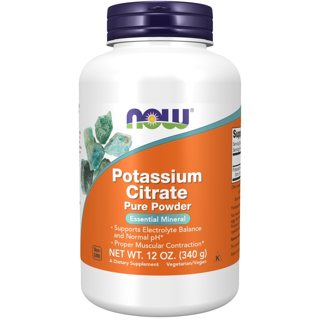 MAINTENANT compléments alimentaires, poudre de citrate de potassium, soutient équilibre électrolytique et pH normal*, minéral essentiel, 12-Ounce