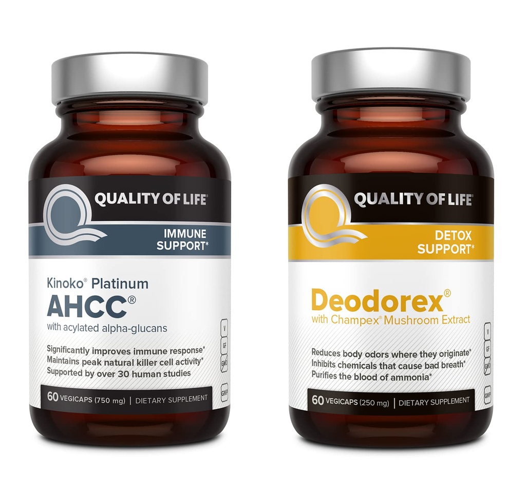 Kwaliteit van het leven Alle natuurlijke Immune Ondersteuning en Detox Bundle - Kinoko Platinum AHCC paddo Extract - Deodorex Detox Ondersteuning Supplement