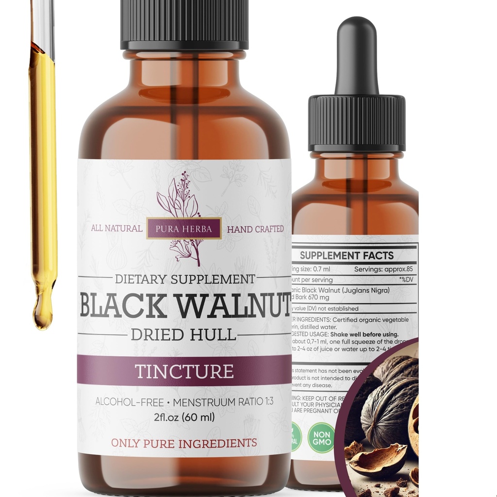 Black Walnut Hull Tincture – Natural Detox & Digestive Cleanse – Organic Black Walnut Extract Drops – Alcohol-Free, Sugar-Free, Vegan Herbal Supplement for Gut & Immune Support