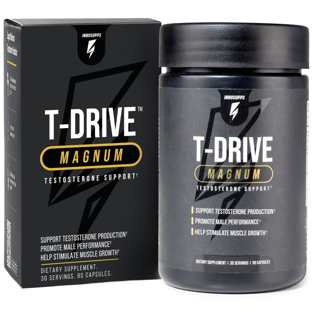 InnoSupps T-Drive Magnum Testosteron Booster Verbeter de piekprestaties versterken spiergroei, verhogen Libido & energieniveaus, geile geit onkruid Tongkat Ali, zink, Fenegriek, Fat Burner 90 Caps/30 dagen