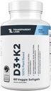Transparante Labs Vitamine D3 K2 - Vitamine D & K2 Vitaminesupplement voor mannen en vrouwen, Vegan-Friendly D3K2 5000 IE Supplementen ter ondersteuning van bot, immuun en algehele gezondheid - K2 D3 60 Capsules