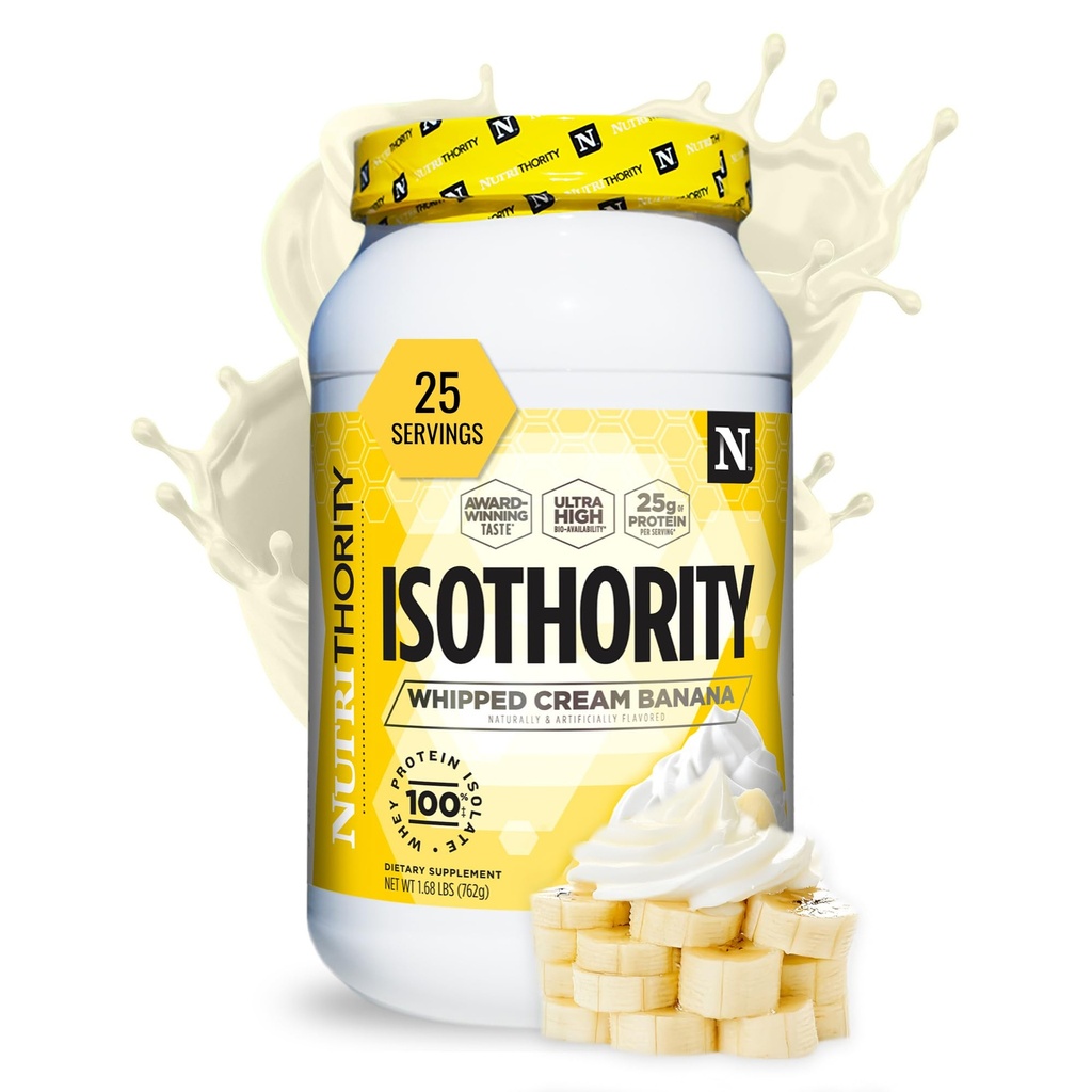Isothority Wei Protein Isolate, Whipped Cream Banana, 2 lb - Ultra Absorbable Branched Chain Amino Acids (BCAA) Powder with 25g Protein Per Serving, Low Carb - Build Muscle & Accelerate Recovery