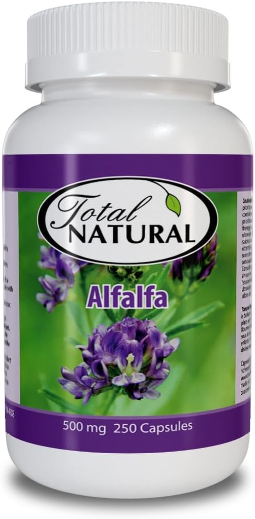 Natuurlijke Alfalfa Supplement 500mg 250 Capsules [1 Flessen], rijk aan vitamines en sporenmineralen, bevordert energie en vitaliteit, bevordert de spijsvertering gezondheid