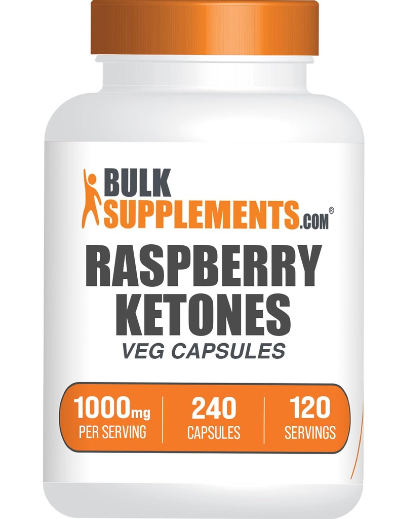 BulkSupplements.com Raspberry Ketones Capsules - Raspberry Ketones Supplement, Antioxidant Source, for Energy Support - Gluten Free, 2 Capsules per Serving, 240 Count (Pack of 1)