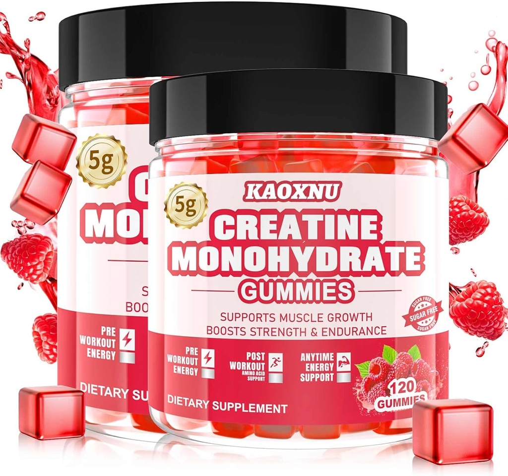 2 Pack Creatine Monohydraat Gummies for Men & Women 120 CT - 5000mg Creatine Monohydraat per Serving - Sugar Free Kauwbare Creatine voor spierkracht, spier Builder, Energy Boost